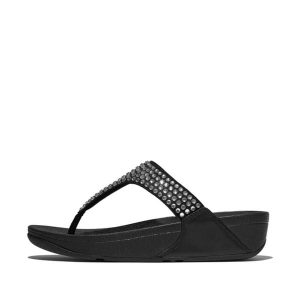 Klapki damskie FitFlop Lulu Maxi-Crystal. Czarne klapki FIT FLOP, bez wzorów, z materiału, bez obcasa. Za 473,00 zł.