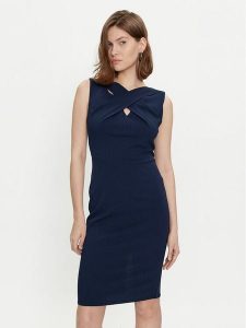 Rinascimento Sukienka koktajlowa CFC0118081003 Granatowy Slim Fit. Niebieskie sukienki Rinascimento, l, bez wzorów, z syntetyku, wizytowe, bez kołnierzyka, bez ramiączek. Za 259,99 zł.
