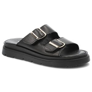 Czarne Klapki Armodo Modne Obuwie Damskie Ze Skóry Naturalnej. Czarne klapki Armodo, bez wzorów, ze skóry, bez obcasa. Za 299,00 zł.