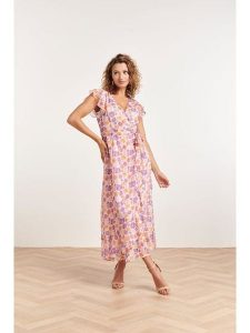 Smashed Lemon Sukienka w kolorze fioletowym rozmiar: 3XL. Różowe sukienki Smashed Lemon, xl, bez wzorów, z tkaniny, bez kołnierzyka, bez ramiączek, maxi, kopertowe. Za 329,42 zł.