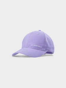 4F Czapka z daszkiem strapback damska - fioletowa S. Fioletowe czapki 4f, bez wzorów, z bawełny, klasyczne. W wyprzedaży za 29,99 zł.