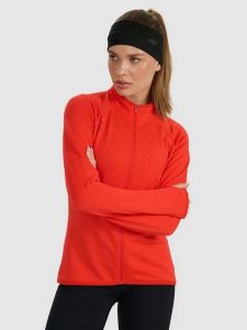 4F Bluza do biegania regular szybkoschnąca damska - czerwona S. Czerwone bluzy 4f, s, bez wzorów, z materiału, bez kaptura. Za 199,99 zł.