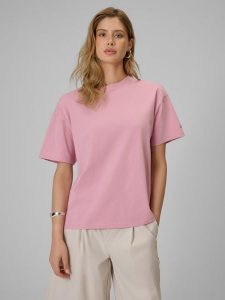 4F T-shirt loose gładki damski - różowy XL. Czerwone t-shirty 4f, xl, bez wzorów, z bawełny, bez kołnierzyka, bez ramiączek. Za 79,99 zł.