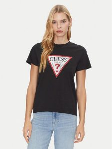 Guess T-Shirt W2BI69 K8FQ1 Czarny Regular Fit. Czarne t-shirty Guess, s, z aplikacjami, z bawełny, bez kołnierzyka, bez ramiączek. Za 89,99 zł.