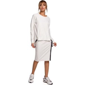 Asymetryczna Bluza z Lampasami - Ecru. Czarne bluzy MOE, l, bez wzorów, z bawełny, bez kaptura. Za 229,90 zł.