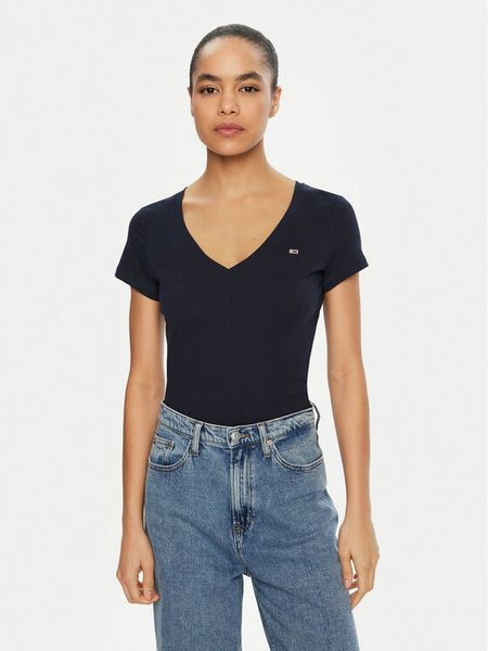 Tommy Jeans T-Shirt DW0DW20458 Granatowy Slim Fit. Niebieskie t-shirty Tommy Jeans, m, bez wzorów, z bawełny, bez kołnierzyka, bez ramiączek. Za 129,99 zł.