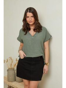 Curvy Lady Lniana koszulka w kolorze khaki rozmiar: 48/50. Brązowe bluzki Curvy Lady, bez wzorów, ze lnu, klasyczne, bez kołnierzyka, bez ramiączek. Za 118,56 zł.
