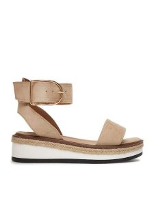 DeeZee Sandały CEO-WS091-01 Beżowy. Brązowe sandały DeeZee, bez wzorów, z materiału, bez obcasa, na płaskiej podeszwie, bez zapięcia. Za 119,99 zł.