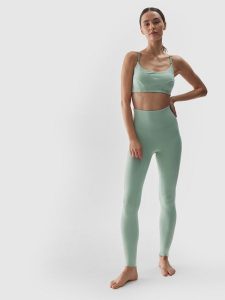 4F Legginsy do jogi z wysokim stanem damskie - turkusowe L. Niebieskie legginsy 4f, bez wzorów, z dzianiny, z podwyższonym stanem. W wyprzedaży za 69,99 zł.