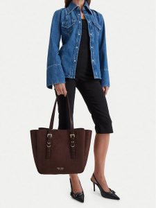 Nine West Torebka EO-STEEL ROSE-LDA9417 Brązowy. Brązowe shopper bag Nine West, bez wzorów, z materiału, bez dodatków. Za 329,99 zł.
