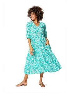 Aller Simplement Sukienka w kolorze turkusowo-białym rozmiar: 38/40. Białe sukienki Aller Simplement, bez wzorów, z bawełny, klasyczne, bez kołnierzyka, bez ramiączek, maxi. Za 141,52 zł.