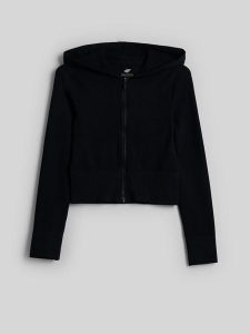 4F Bluza dresowa slim z kapturem damska - czarna XL/XXL. Czarne bluzy 4f, xl, bez wzorów, z dresówki, z kapturem. Za 169,99 zł.