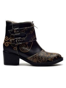 Goby Botki w kolorze czarnym ze wzorem rozmiar: 37. Czarne botki Goby, bez wzorów, z materiału, z okrągłym noskiem, bez obcasa, bez zapięcia. Za 347,99 zł.