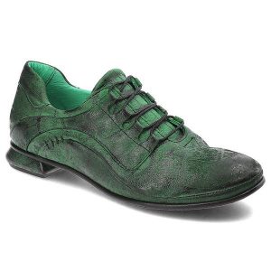 Zielone Półbuty Simen Eleganckie Obuwie Damskie. Zielone półbuty Simen, bez wzorów, ze skóry, bez obcasa, bez zapięcia. Za 309,00 zł.