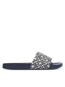 Tommy Hilfiger Klapki Monogram Pool Slide FW0FW09423 Granatowy. Niebieskie klapki TOMMY HILFIGER, bez wzorów, z materiału, bez obcasa. Za 169,99 zł.