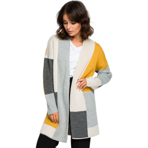 Sweter kardigan narzutka kolorowy geometryczny wzór granat. Długie swetry Polskie swetry, s, z dzianiny, z asymetrycznym kołnierzem. Za 249,00 zł.