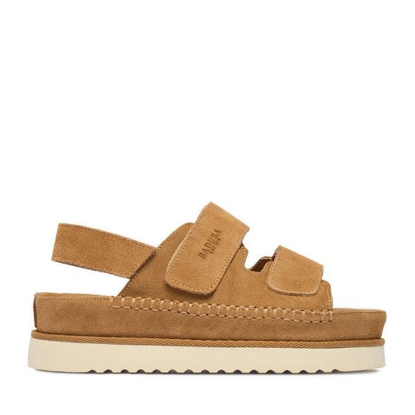 Sandały Badura. Brązowe sandały Badura, bez wzorów, bez obcasa, na płaskiej podeszwie, bez zapięcia. Za 249,99 zł.