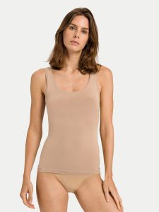 Hanro Top Touch Feeling 71814 Beżowy Slim Fit. Brązowe topy Hanro, m, bez wzorów, z syntetyku, bez kołnierzyka, bez ramiączek. Za 179,99 zł.