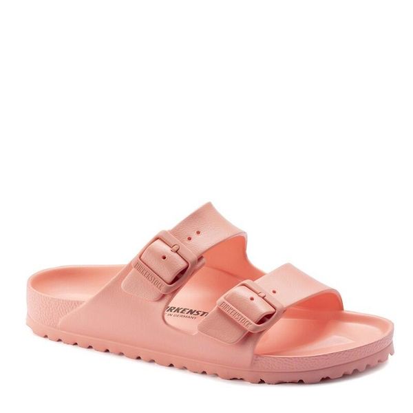 Klapki damskie Birkenstock Arizona Eva. Brązowe klapki Birkenstock, bez wzorów, z materiału, bez obcasa. Za 372,00 zł.