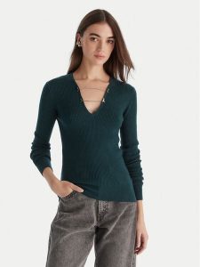 Patrizia Pepe Sweter 2K0331/K7S0-G619 Zielony Regular Fit. Zielone swetry klasyczne Patrizia Pepe, s, z wiskozy, bez kołnierzyka. Za 549,99 zł.