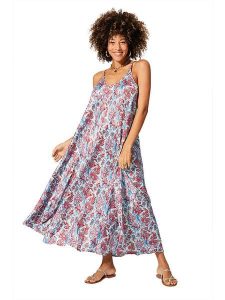 Aller Simplement Sukienka w kolorze niebiesko-czerwonym rozmiar: 34-40. Niebieskie sukienki Aller Simplement, bez wzorów, klasyczne, bez kołnierzyka, bez ramiączek, maxi. Za 56,99 zł.