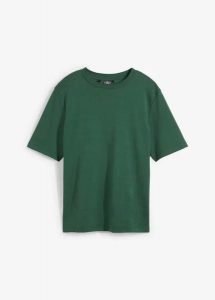 T-shirt z grubej bawełny organicznej. Czarne t-shirty bonprix, bez wzorów, z bawełny, bez kołnierzyka, bez ramiączek. Za 49,99 zł.