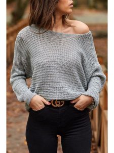 Chezalou Sweter w kolorze szarym rozmiar: onesize. Szare swetry oversize Chezalou, bez wzorów, bez ramiączek. Za 45,02 zł.