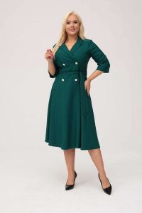Elegancka żakietowa sukienka Marietta w kolorze butelkowej zieleni XXL OVERSIZE JESIEŃ. Zielone sukienki Moda Size Plus Iwanek, do pracy, na jesień, l, bez wzorów, z elastanu, biznesowe, bez kołnierzyka, bez ramiączek, mini, oversize. Za 325,00 zł.