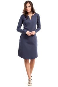 Sukienka Trapezowa z Długim Rękawem - Niebieska. Niebieskie sukienki MOE, l, bez wzorów, z bawełny, bez kołnierzyka, bez ramiączek, trapezowe. Za 239,90 zł.