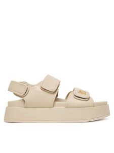 Tommy Hilfiger Sandały Leather Sporty Platform Sandal FW0FW09119 Beżowy. Brązowe sandały TOMMY HILFIGER, bez wzorów, ze skóry, bez obcasa, na koturnie, bez zapięcia. Za 569,99 zł.