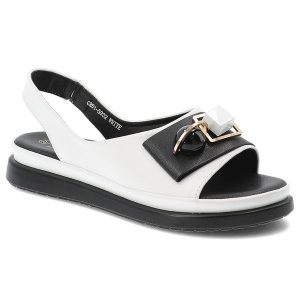Sandały damskie S.Barski, ze skóry ekologicznej ozdobna klamra dekoracyjne kamienie lekka podeszwa casual letnie, białe, GR61-5932. Białe sandały S.BARSKI, z aplikacjami, ze skóry ekologicznej, bez obcasa, bez zapięcia. Za 219,00 zł.