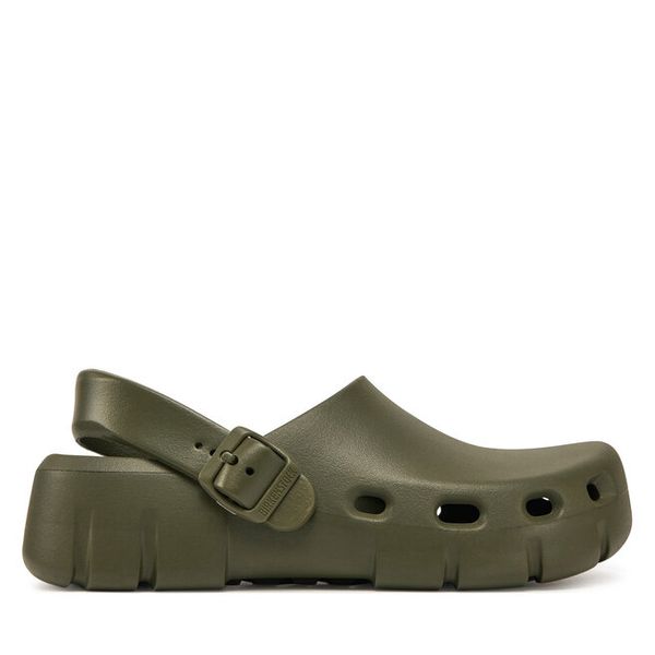 Klapki Birkenstock. Brązowe klapki Birkenstock, bez wzorów, bez obcasa. Za 219,99 zł.