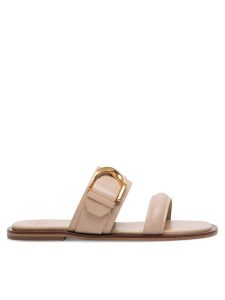 Gino Rossi Klapki ELZA-112686 Beżowy. Brązowe klapki Gino Rossi, bez wzorów, ze skóry, bez obcasa. Za 229,99 zł.