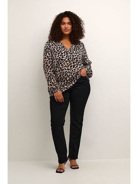 KAFFE curve Bluzka "Mirta Tilly" w kolorze beżowo-czarnym rozmiar: 42. Brązowe bluzki KAFFE curve, bez wzorów, bez kołnierzyka, bez ramiączek. Za 83,03 zł.