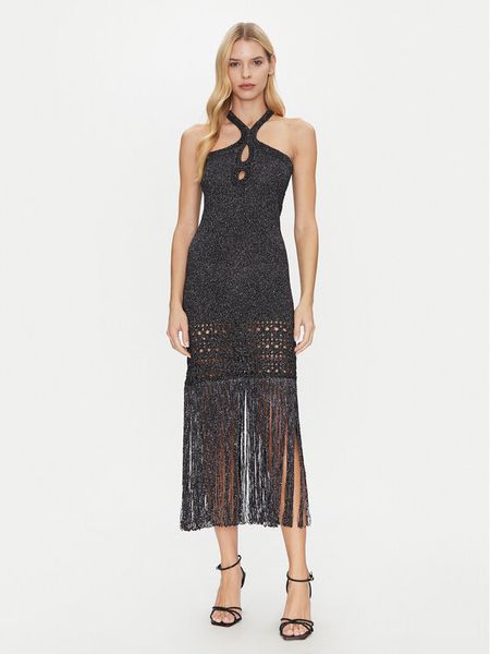 Simona Corsellini Sukienka dzianinowa P25CPABO0401 Czarny Slim Fit. Czarne kombinezony SIMONA CORSELLINI, bez wzorów, z dzianiny, bez kołnierzyka, bez ramiączek. Za 489,99 zł.