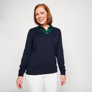 Sweter do golfa damski MW 100. Niebieskie golfy INESIS, bez wzorów, z bawełny. Za 69,99 zł.