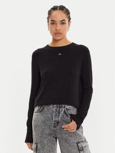 Tommy Jeans Sweter Essential DW0DW17254 Czarny Regular Fit. Czarne swetry klasyczne Tommy Jeans, xxs, z jeansu, bez kołnierzyka. Za 359,99 zł.