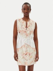 TWINSET Sukienka letnia 251TT2441 Beżowy Regular Fit. Brązowe sukienki Twinset, na lato, bez wzorów, ze lnu, bez kołnierzyka, bez ramiączek. Za 609,99 zł.