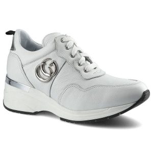 Białe Sneakersy Karino Damskie Modne Półbuty. Białe półbuty Karino, z aplikacjami, ze skóry, bez obcasa, bez zapięcia. Za 245,00 zł.