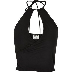 Top Damski Krótka Kopertowy. Czarne topy Urban Classics, xl, bez wzorów, sportowe, bez kołnierzyka, bez ramiączek. Za 67,99 zł.