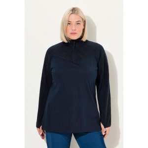 Damskie bluza strecz pluszowy polar kołnierz typu półgolf długi rękaw. Niebieskie bluzy Ulla Popken, plus size, bez wzorów, z elastanu, bez kaptura. W wyprzedaży za 191,99 zł.