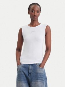 Guess Top W6YP1 7K3881 Biały Slim Fit. Białe topy Guess, s, z aplikacjami, bez kołnierzyka, bez ramiączek. Za 174,99 zł.