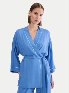 Triumph Szlafrok Amourette Jacquard 10227267 Niebieski. Niebieskie szlafroki Triumph, bez wzorów, z wiskozy, bez kaptura. Za 179,99 zł.