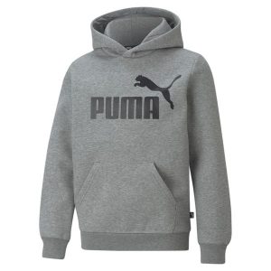 Młodzieżowa bluza z kapturem z dużym logo Essentials PUMA Medium Gray Heather. Szara bluzy Puma, m, bez wzorów, z kapturem. Za 157,10 zł.