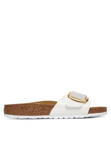 Birkenstock Klapki Madrid Big Buckle 1019814 Biały. Białe klapki Birkenstock, bez wzorów, ze skóry, bez obcasa. Za 469,99 zł.
