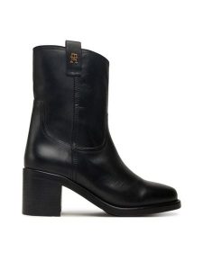 Tommy Hilfiger Botki Riding Lthr Mid Boot Block Heel FW0FW08776 Czarny. Czarne botki TOMMY HILFIGER, bez wzorów, ze skóry, bez obcasa, na słupku, bez zapięcia. Za 589,99 zł.