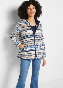Bluza rozpinana z polaru w norweski wzór, z kapturem. Białe bluzy bonprix, bez wzorów, z polaru, z kapturem. Za 137,99 zł.