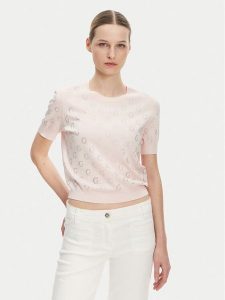 Guess Sweter W5GR05 Z3D60 Różowy Regular Fit. Czerwone swetry klasyczne Guess, l, z wiskozy, bez kołnierzyka. Za 249,99 zł.