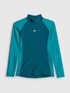 4F Top do pływania z nadrukiem damski - turkusowy XS. Niebieskie topy 4f, s, bez wzorów, z materiału, bez kołnierzyka, bez ramiączek. Za 149,99 zł.