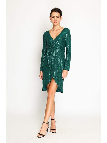 ASSUILI Sukienka w kolorze zielonym rozmiar: 36. Zielone sukienki Assuili, bez wzorów, klasyczne, bez kołnierzyka, bez ramiączek, mini. Za 176,08 zł.